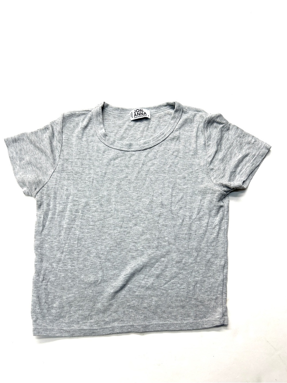 Jon & Anna Short Sleeve Ribbed Fitted Tee in Heather Gray